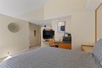 Spacious queen suite, main level w dedicated work space, mini refrigerator, microwave